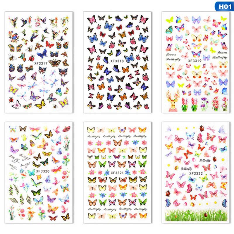 Bộ Sticker Dán Móng Tay Chống Nước Hình Bướm Dễ Thương