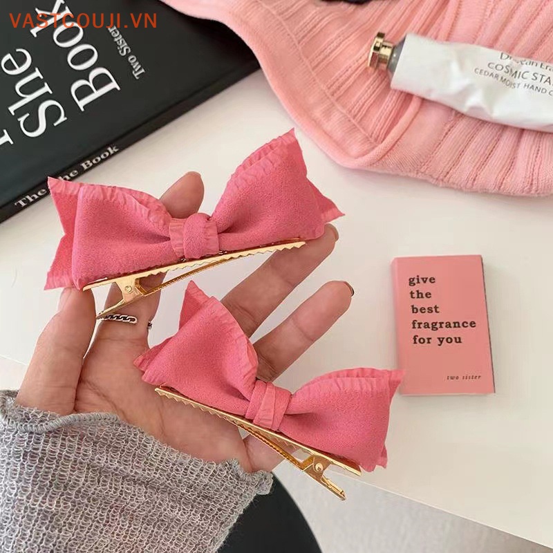 1 Kẹp Tóc Hình Nơ Hồng Phong Cách Hàn Quốc Ngọt Ngào Cho Nữ