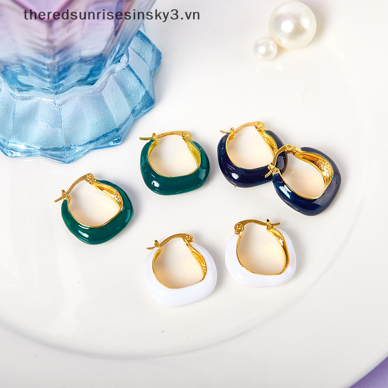 1 Đôi Bông Tai Hình Tròn Bằng Hợp Kim Màu Xanh Lá Cây Phong Cách Vintage Hàn Quốc Thời Trang Cho Nữ