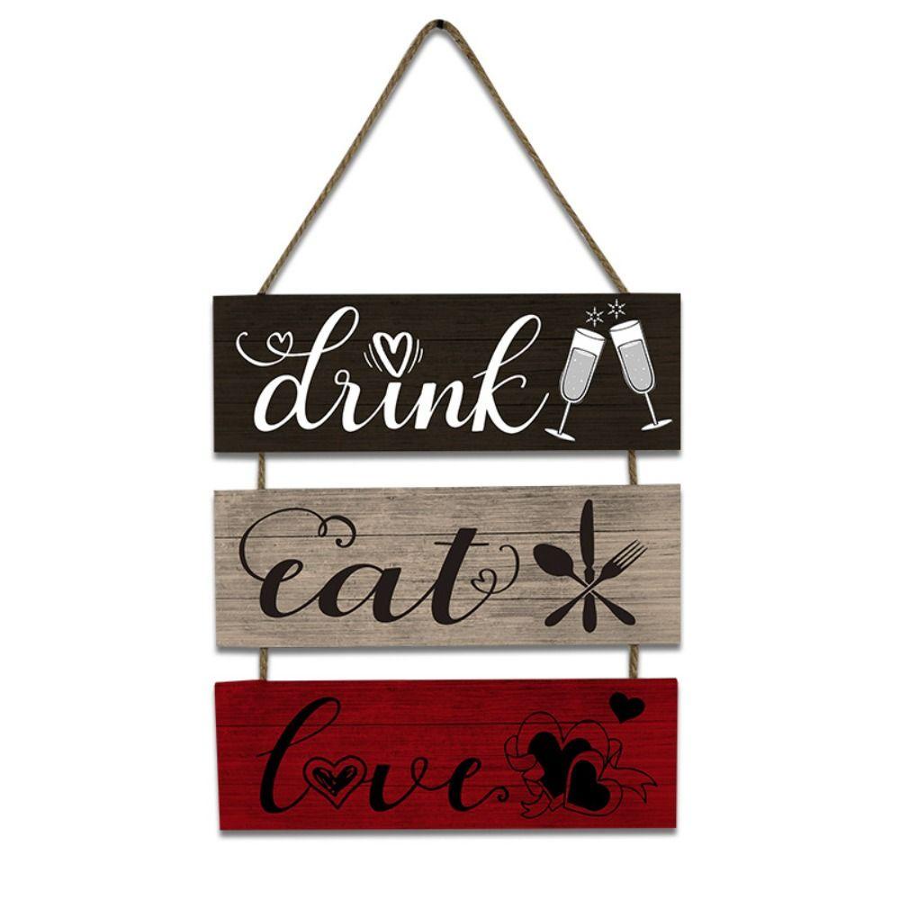 YNATURAL Bảng Gỗ Treo Tường Trang Trí In Chữ Eat Drink Love Phong Cách Retro 13.8 X 11.8 Inch Tranh Gỗ Treo Tường Trang Trí Nhà Bếp