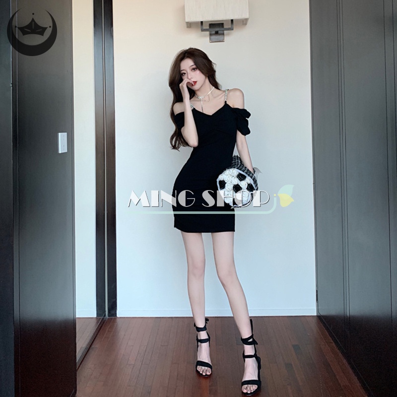 Đầm Mini Hai Dây Dáng Ôm Trễ Vai Gợi Cảm Cho Nữ