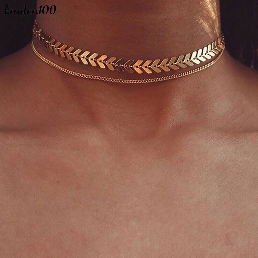 [EMDEN] Vòng Cổ Choker Hai Lớp Hình Xương Cá Thời Trang Dành Cho Nữ