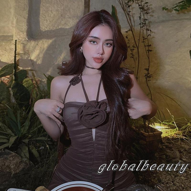 Đầm không tay dáng ôm Hoạ Tiết Hoa Thiết Kế Hở Lưng Quyến Rũ