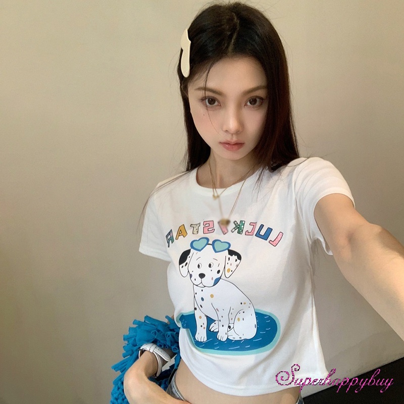 Áo Thun Nữ Ngắn Tay Cổ Tròn In Chữ Dog Đáng Yêu