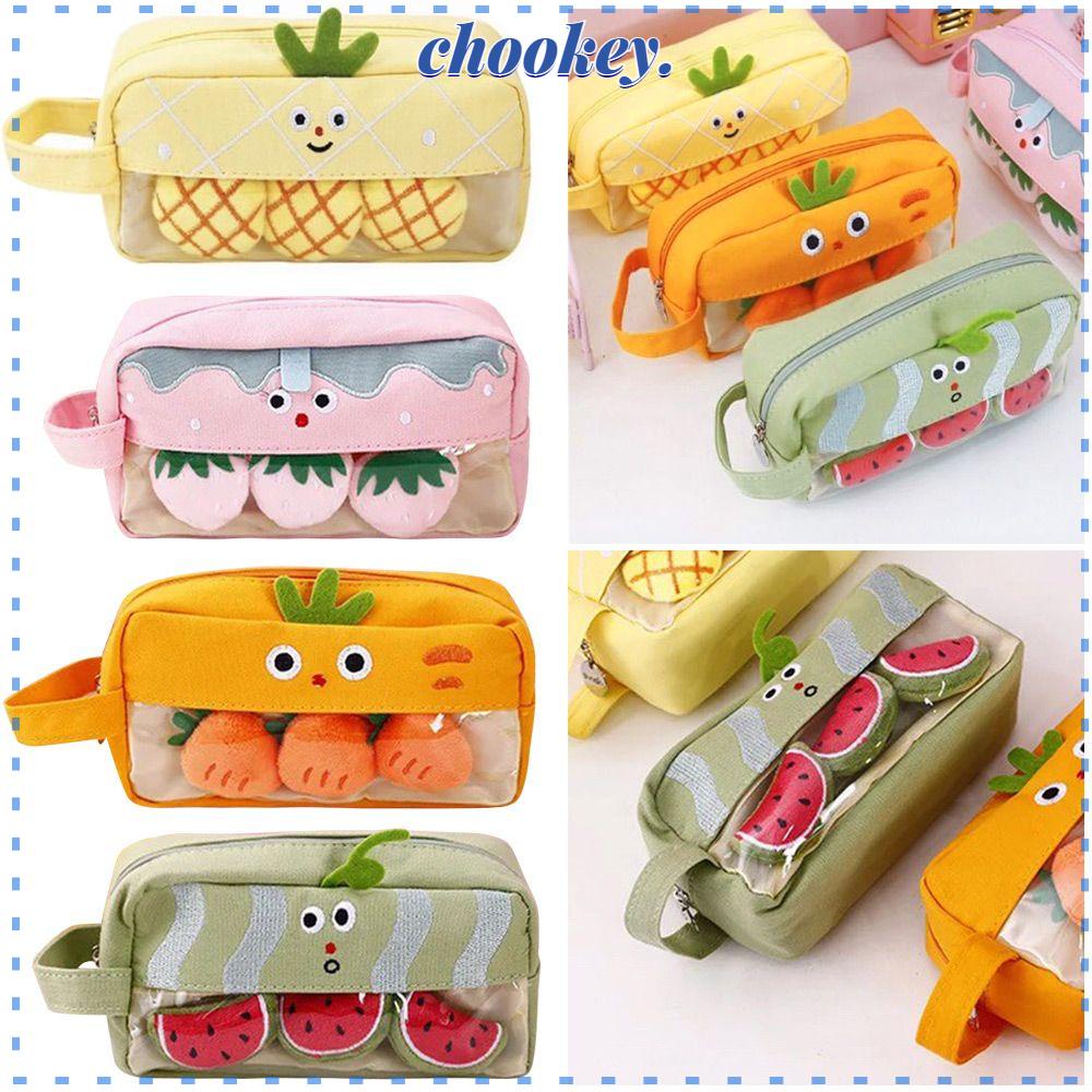 CHOOKEY Túi Đựng Bút Đa Năng Phối Lông Họa Tiết Hoạt Hình Đơn Giản