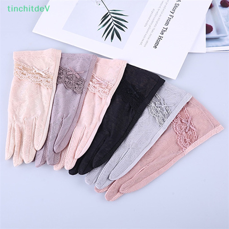 [TinchitdeV] Găng Tay Chống Nắng Bằng Lụa Lạnh Thoáng Khí Phối Ren Có Thể Chạm Màn Hình Cảm Ứng