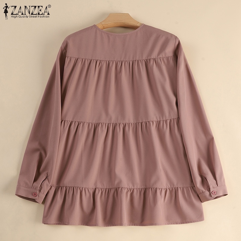 Zanzea Áo Sơ Mi Cổ Tròn Màu Trơn Thời Trang Cho Phụ Nữ Hồi Giáo