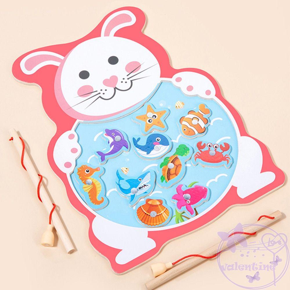 AVALENTINE Bộ Đồ Chơi Câu Cá / Thỏ / Gấu Trúc Hoạt Hình Bằng Gỗ Giúp Rèn Luyện Trí Não Cho Bé