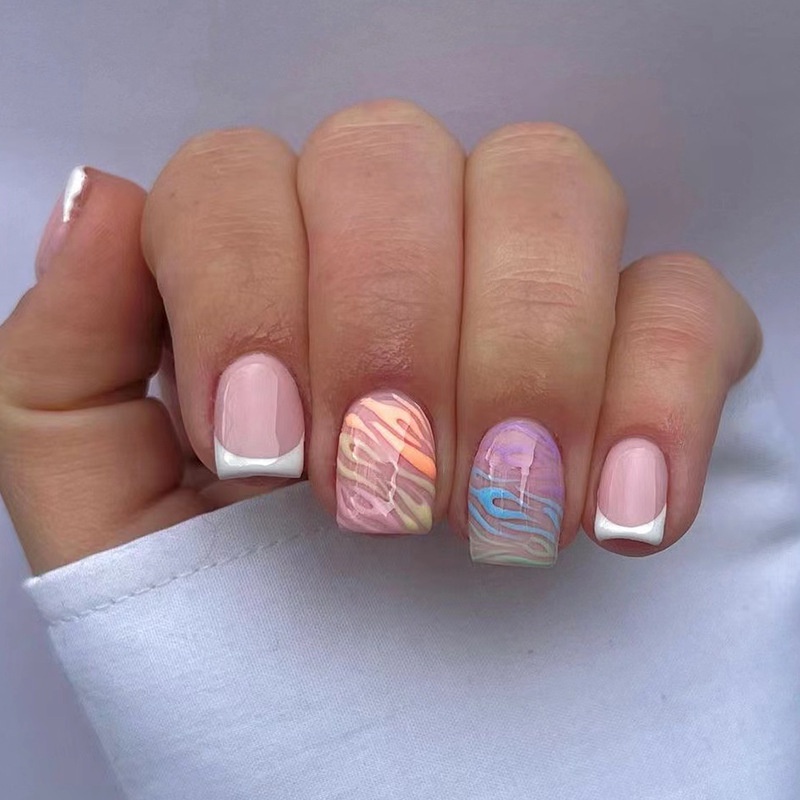 Set 24 Móng Tay Giả Ngắn Màu Sắc Lấp Lánh Có Thể Tháo Rời