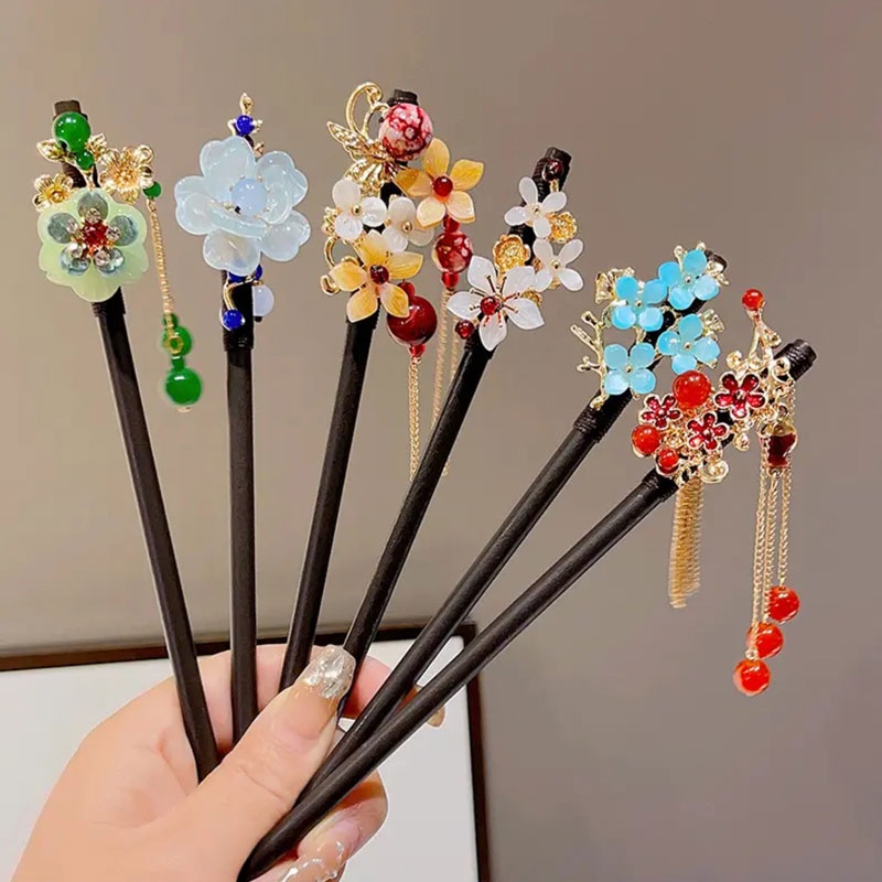 Trâm Cài Tóc Xoăn Bằng Gỗ Đàn Hương Màu Đen Phong Cách Hanfu Hàn Quốc Cổ Điển Thời Trang Mùa Hè Dành Cho Bạn Nữ