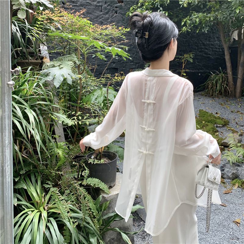 Áo Sơ Mi Chống Nắng Thắt Nơ Sau Lưng Phong Cách Pháp Cho Nữ