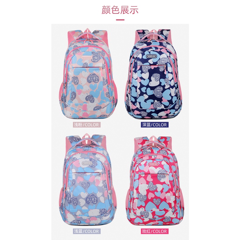 Ba Lô Đi Học In Họa Tiết Trái Tim Xinh Xắn Dành Cho Bé Lớp 1-6