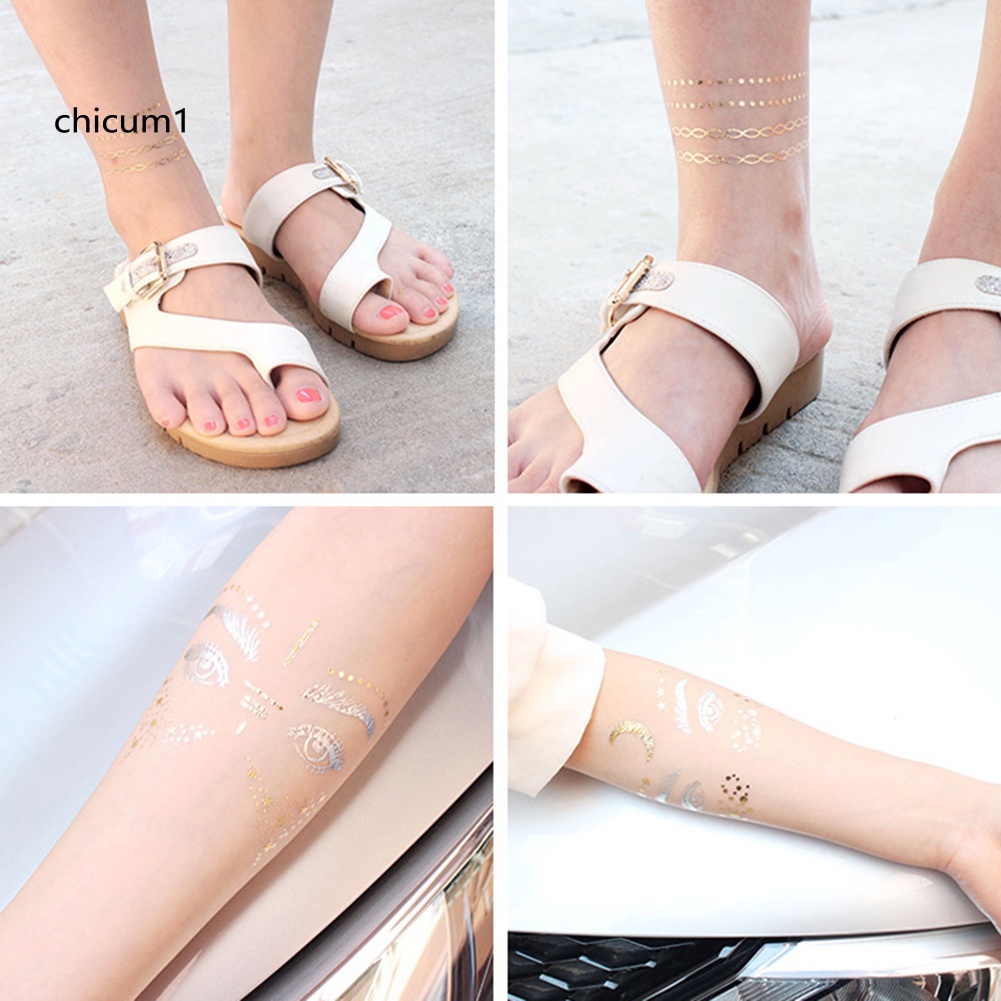 Set 2 Hình Xăm Dán Tạm Thời Chống Thấm Nước Lấp Lánh Ánh Kim