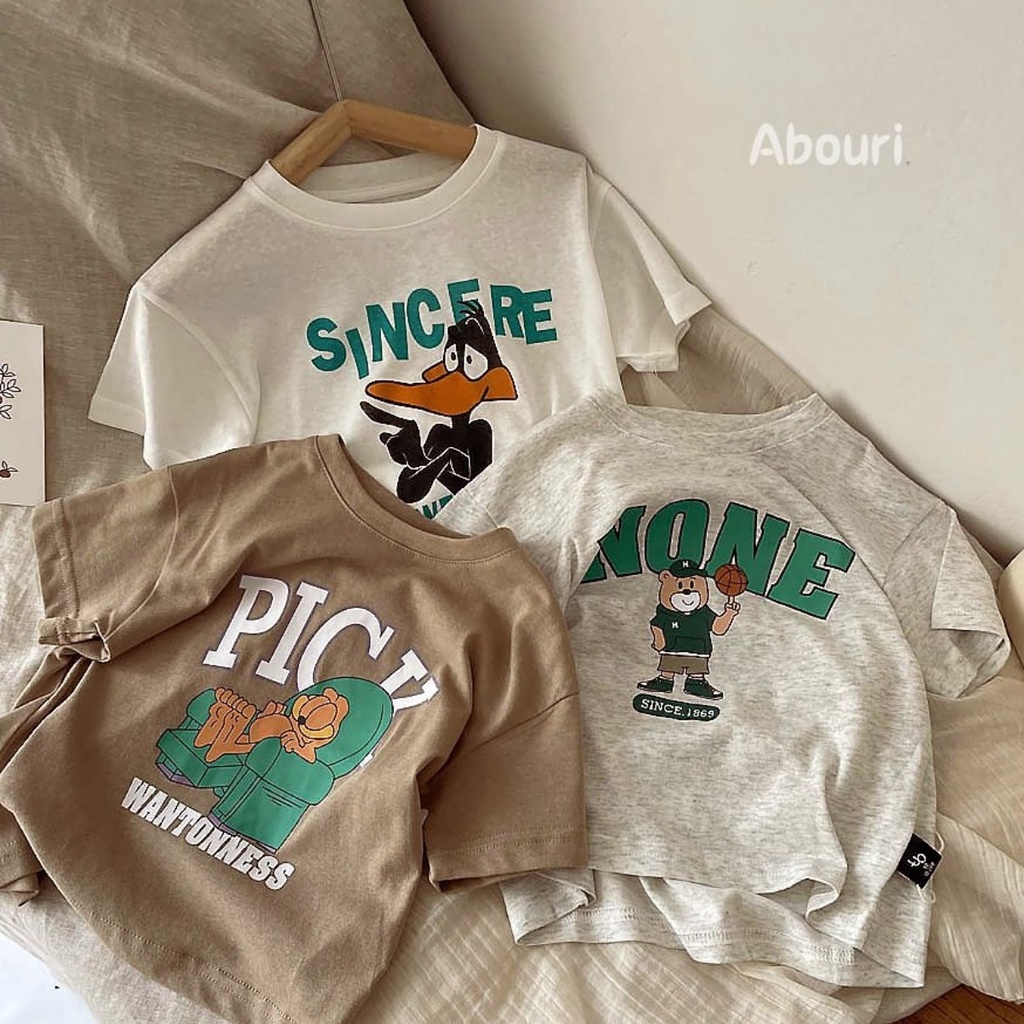 Áo Thun Cotton Tay Ngắn Cổ Tròn Thoải Mái Dễ Phối Đồ Thời Trang Phong Cách Hàn Quốc Cho Bé