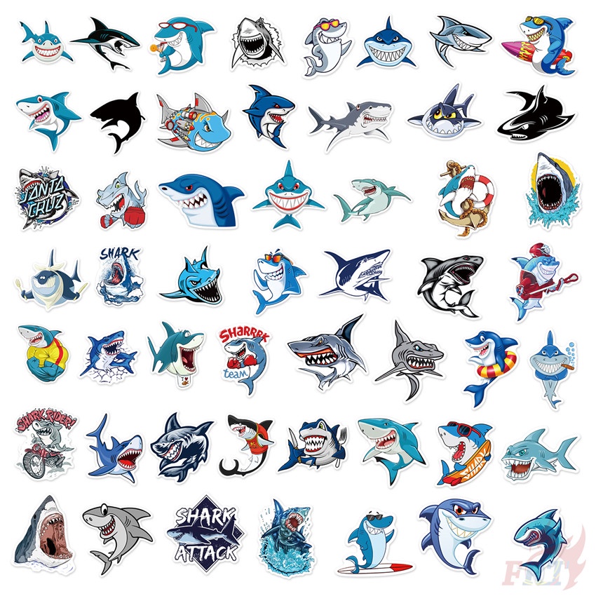 ❉ Miếng Dán Trang Trí Hình Cá Mập Vui Nhộn Series 04 ❉ Bộ 50 Sticker Chống Thấm Nước Họa Tiết Doodle Hợp Thời Trang