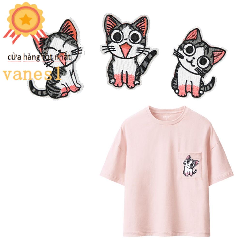 VANES1 Sticker Ủi Thêu Hình Mèo Dễ Thương