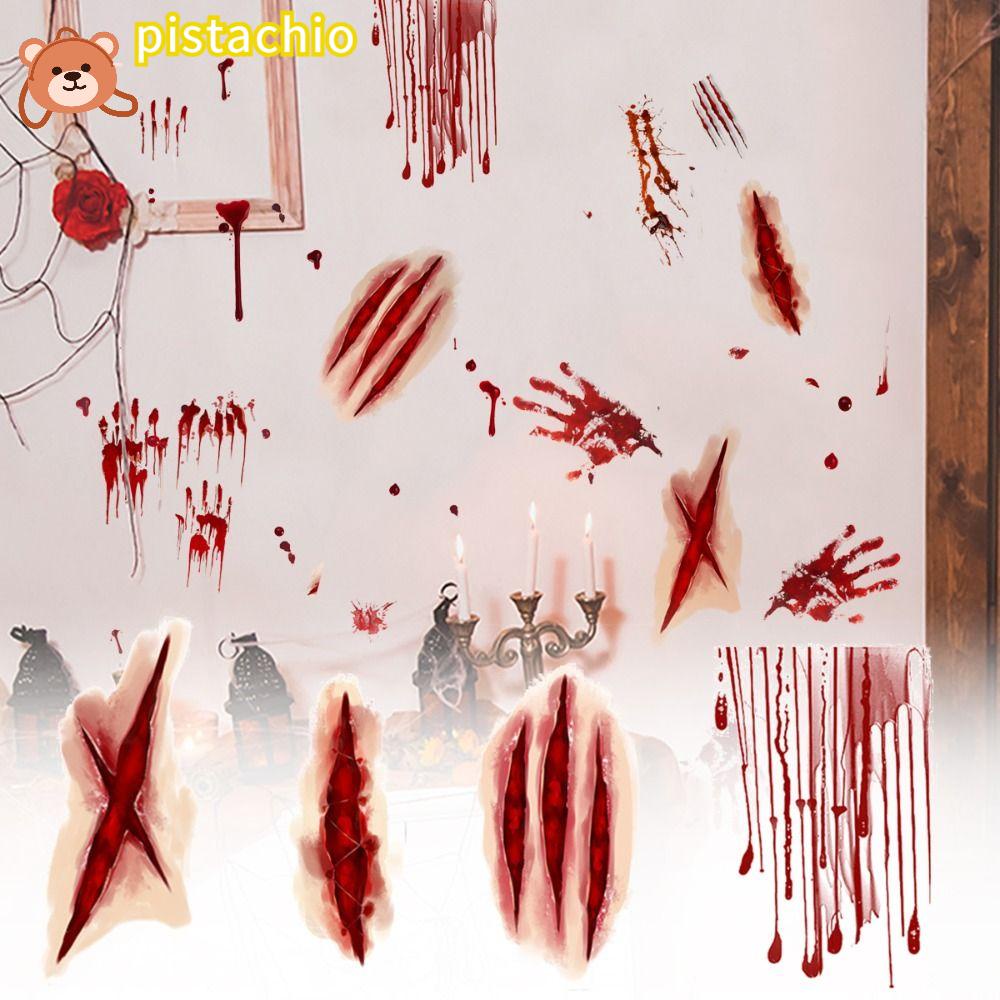 PISTA Miếng Dán Trang Trí Cửa Sổ Bằng PVC In Dấu Tay Máu Phong Cách Halloween Độc Đáo