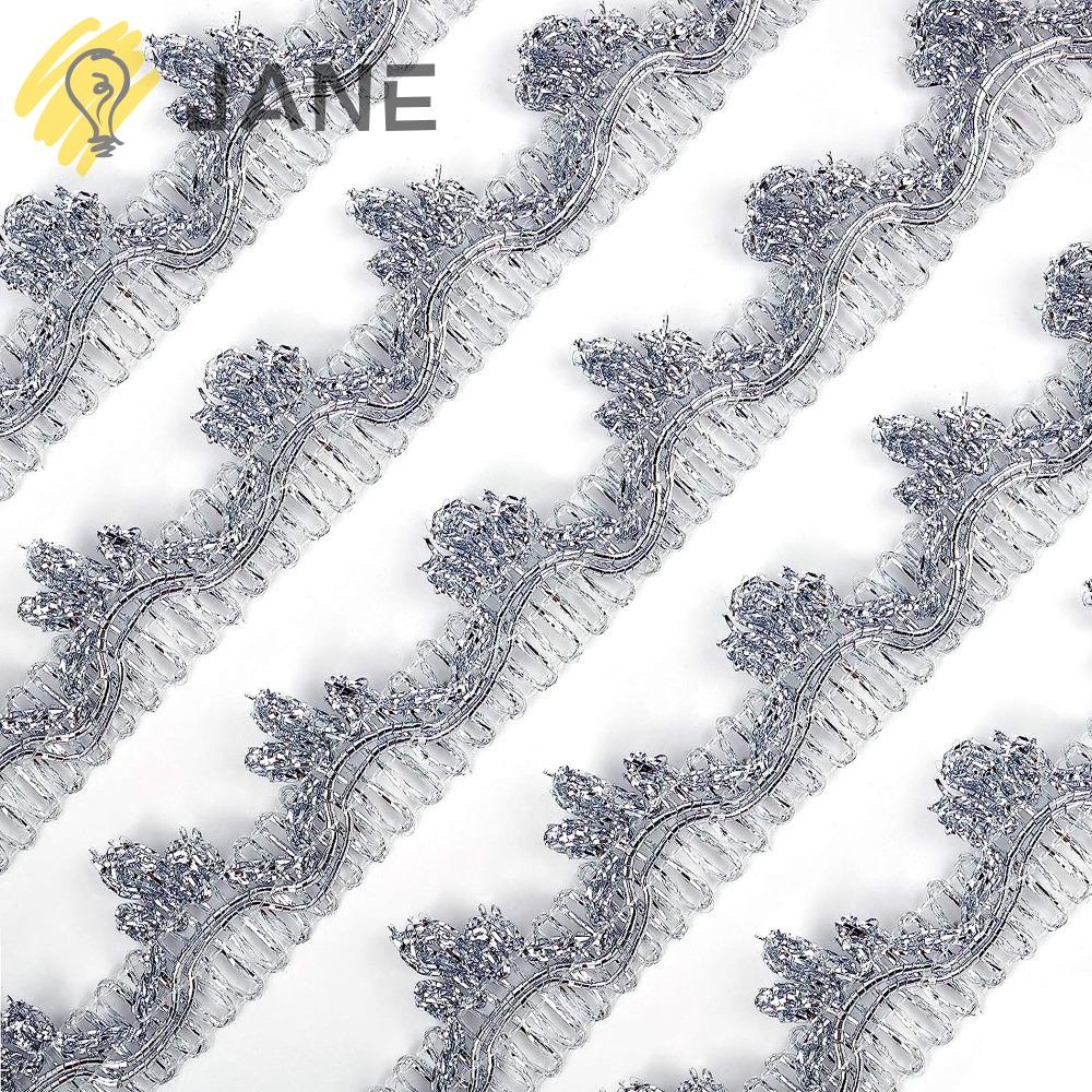 JANE Dải Dây Tua Rua Kim Loại Trang Trí Bó Hoa Thủ Công Dải Dây Ren Bện Màu Bạc Trang Trí Tiệc Hóa Trang
