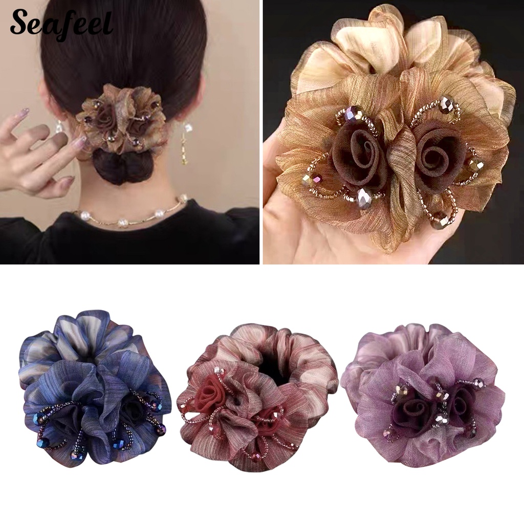 Bộ 2 Dây Buộc Tóc Bằng Satin Chống Rơi Màu Trơn Xinh Xắn