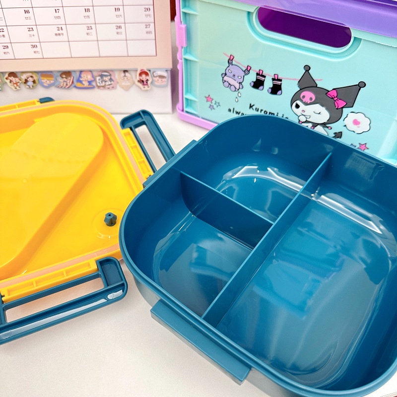 Sanrio Hộp Đựng Cơm Trưa Với Thiết Kế Cinnamon Kuromi Có Thể Cột Lại Một Số Lượng Lớn Kèm Muỗng Đũa
