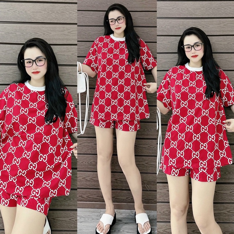 Set đồ tay ngắn quần đùi nữ hoạ tiết tràn thân, chất thun dày dặn loại 1, đường may tinh tế freesize &lt;60kg