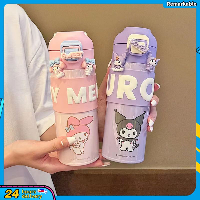 SANRIO Bình Nước Giữ Nhiệt 500ml Bằng Thép Không Gỉ Họa Tiết Kuromi Melody Cinnamoroll Dành Cho Bé
