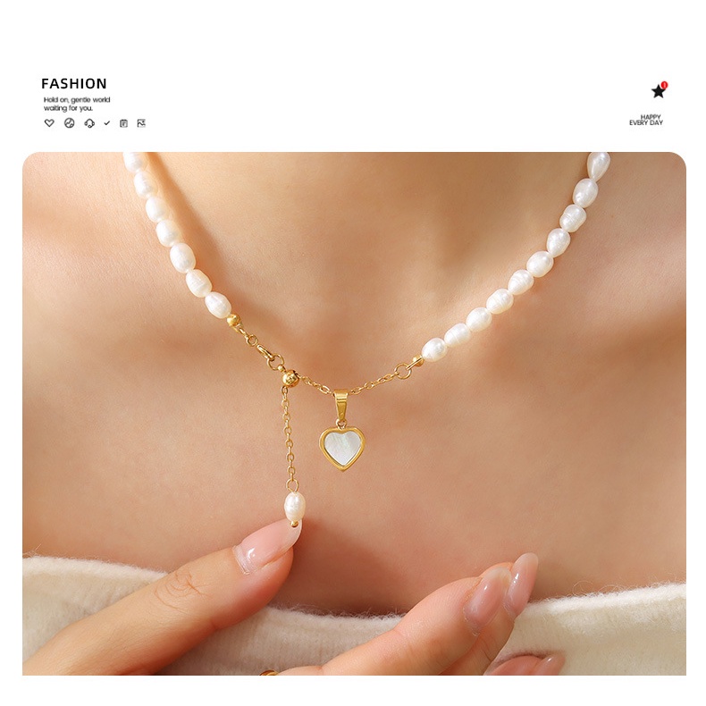 Vòng cổ Mặt Hình Vỏ Sò / Trái Tim Đính Ngọc Trai Sang Trọng Thời Trang Pháp