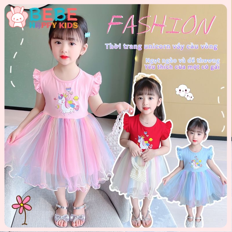 váy cho trẻ,váy đầm cho bé gái,váy bé gái mùa hè Đầm Công Chúa Không Tay In Hình Kỳ Lân Và Ngựa Một Sừng Màu Cầu Vồng Thời Trang 2023 Cho Bé Gái 2-9 tuổi