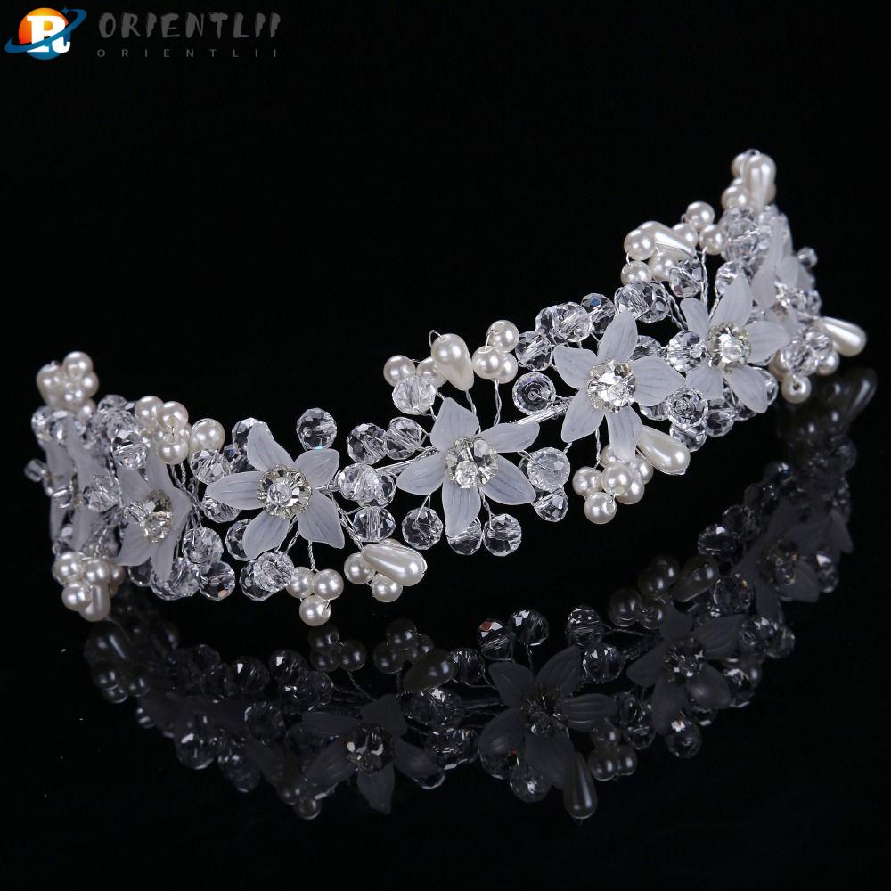 ORIENTLII Cài Tóc Hình Vương Miện Công Chúa Đính Pha Lê Chống Trượt Cho Cô Dâu