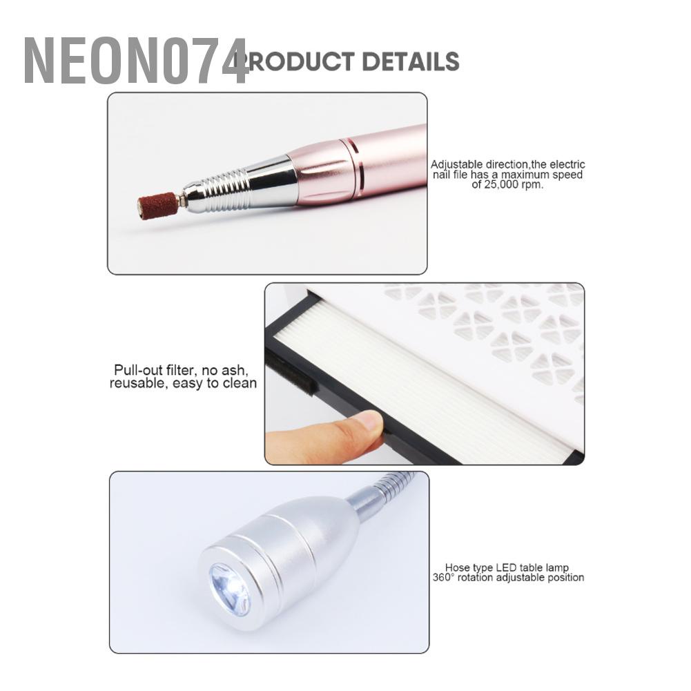 Neon074 Máy khoan móng tay điện 4 trong 1 80W Công suất mạnh làm sạch Đèn Gối 100-240V