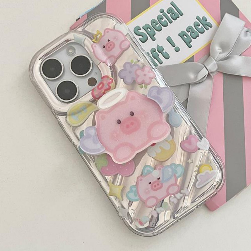 Ốp Điện Thoại TPU Mềm Chống Sốc Màu Laser Hình Chú Heo 3D Dễ Thương Cho IPhone 14 13 12 11 Pro Max X XR 8 7 Plus