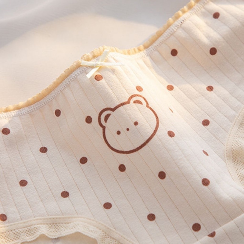 Quần Lót Cotton Lưng Vừa Thoải Mái In Họa Tiết Gấu Dễ Thương Cho Nữ