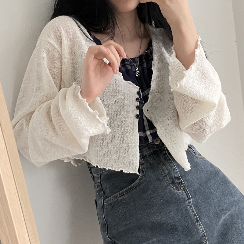 Áo Khoác Cardigan Mỏng Tay Dài Dáng Rộng Chống Nắng Kiểu Hàn Quốc Dễ Thương Cho Nữ