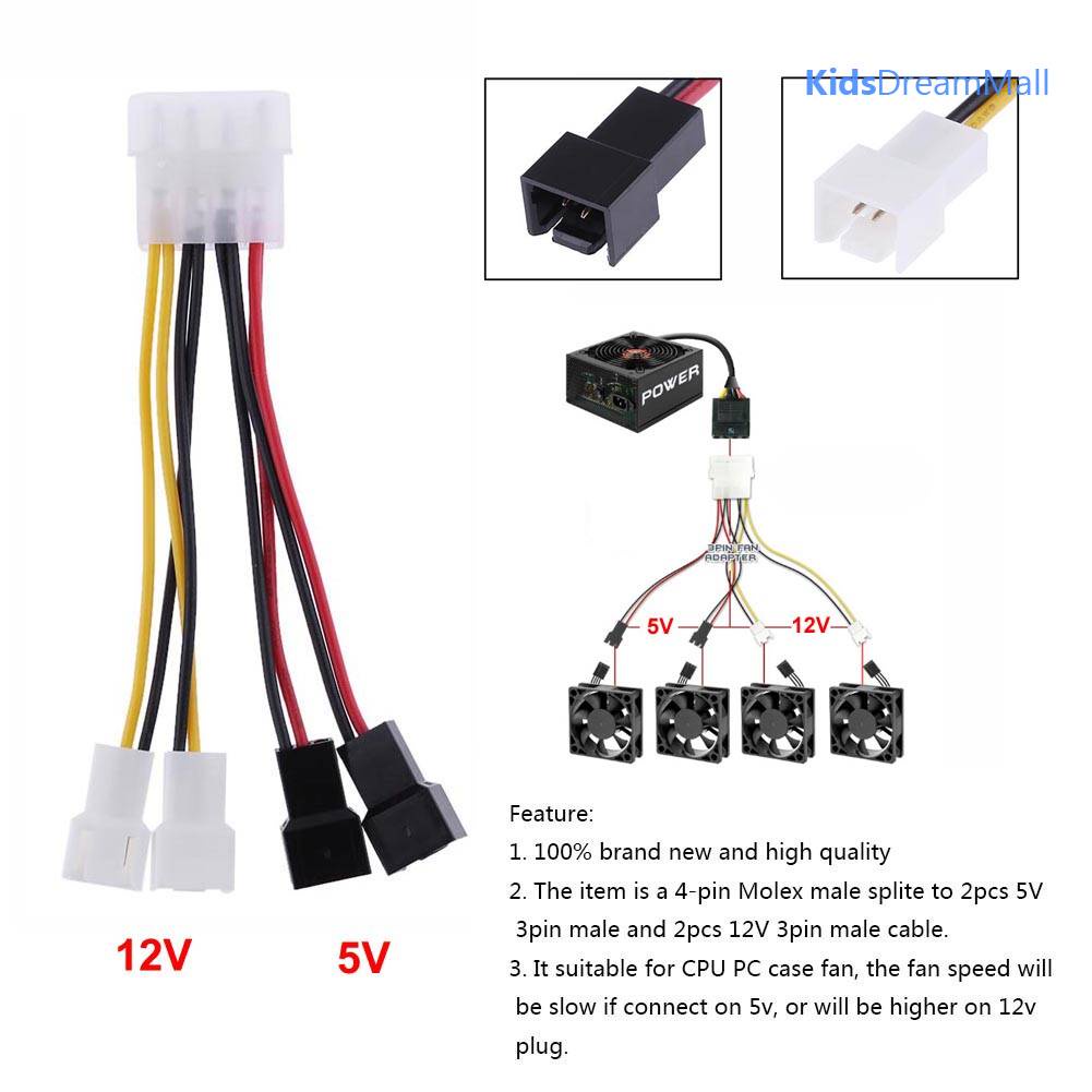 1 CáP KếT NốI NguồN ĐiệN 4-Pin Molex Sang 3-Pin 12v * 2 / 5v * 2