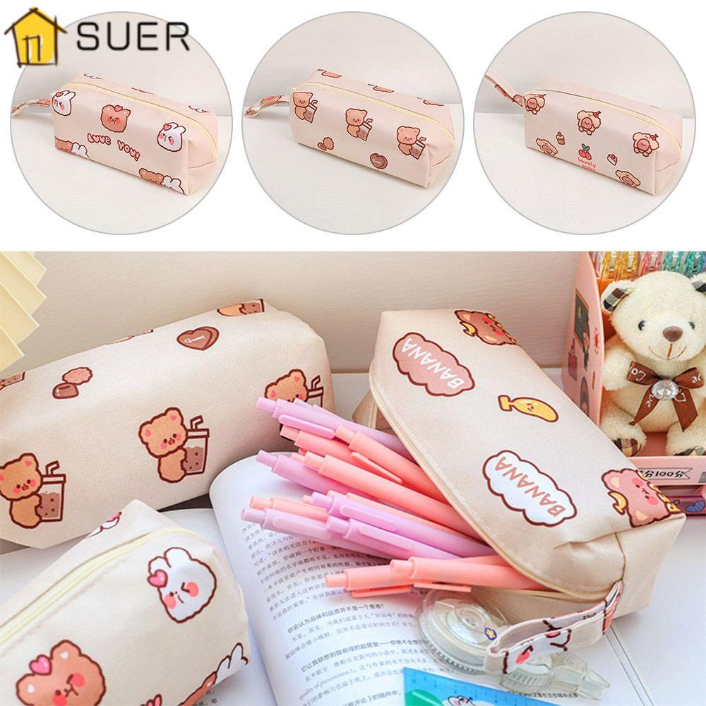 SUENIN Túi Đựng Bút Bằng Vải Canvas Họa Tiết Gấu Hoạt Hình Dễ Thương