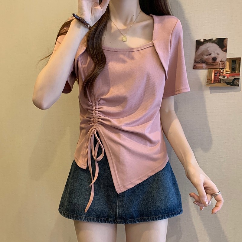 Áo Thun Crop Top Tay Ngắn Dáng Ôm Màu Trơn Thời Trang Hàn Quốc 2023 Mới