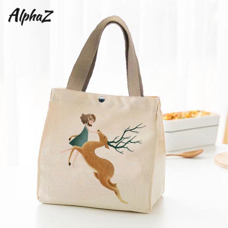 Túi Tote canvas Đựng Cơm Trưa In Chữ AlphaZ Dễ Thương