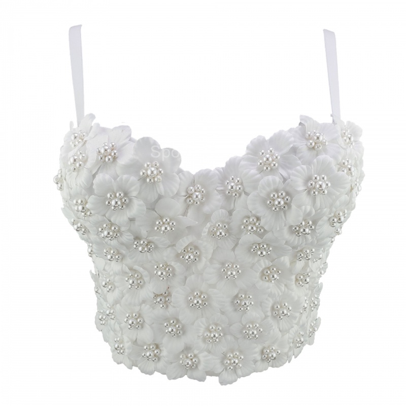 - Áo Crop Top Hai Dây Đính Hạt Cườm Hình Hoa Thủ Công Nặng Cho Nữ