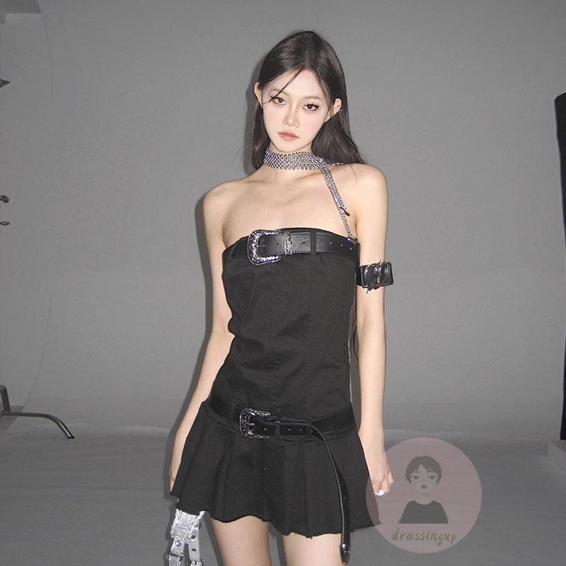 Đầm Ống Mini Ôm Dáng Không Tay Màu Trơn Có Khóa Cài Cho Nữ