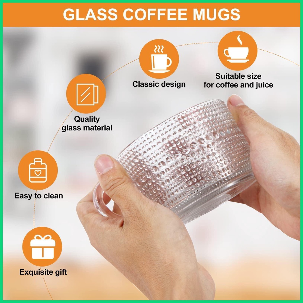 Cốc Uống Cà Phê Bằng Thủy Tinh Trong Suốt Dập Nổi Họa Tiết Cổ Điển Kèm Muỗng Cho Latte Cappuccino Espresso Jwvn