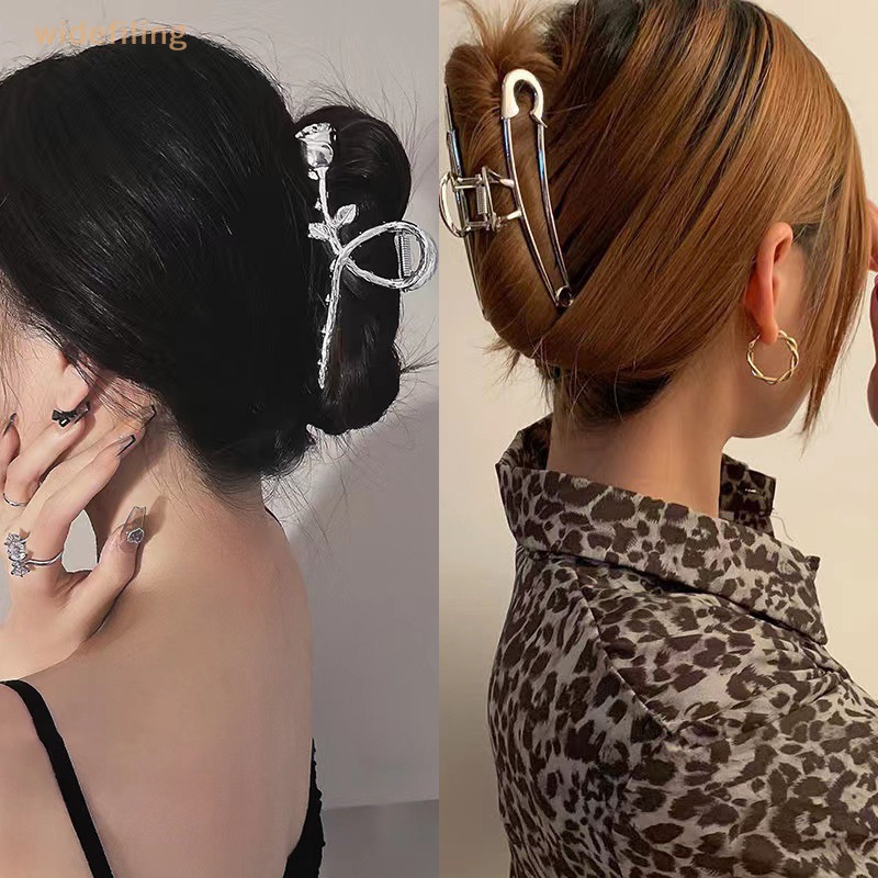 Kẹp Tóc Bướm Kim Loại Bản Rộng Màu Bạc Thời Trang Cho Nữ