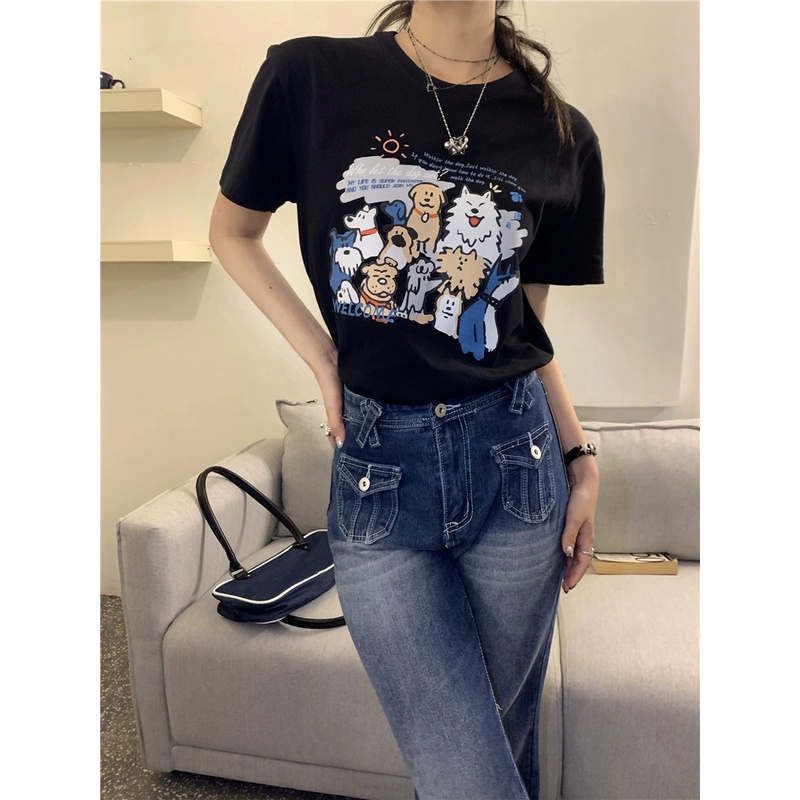 SUXI Áo Thun Crop Top Tay Ngắn Cổ Tròn Đơn Giản Dễ Phối Đồ Thời Trang Mùa Hè