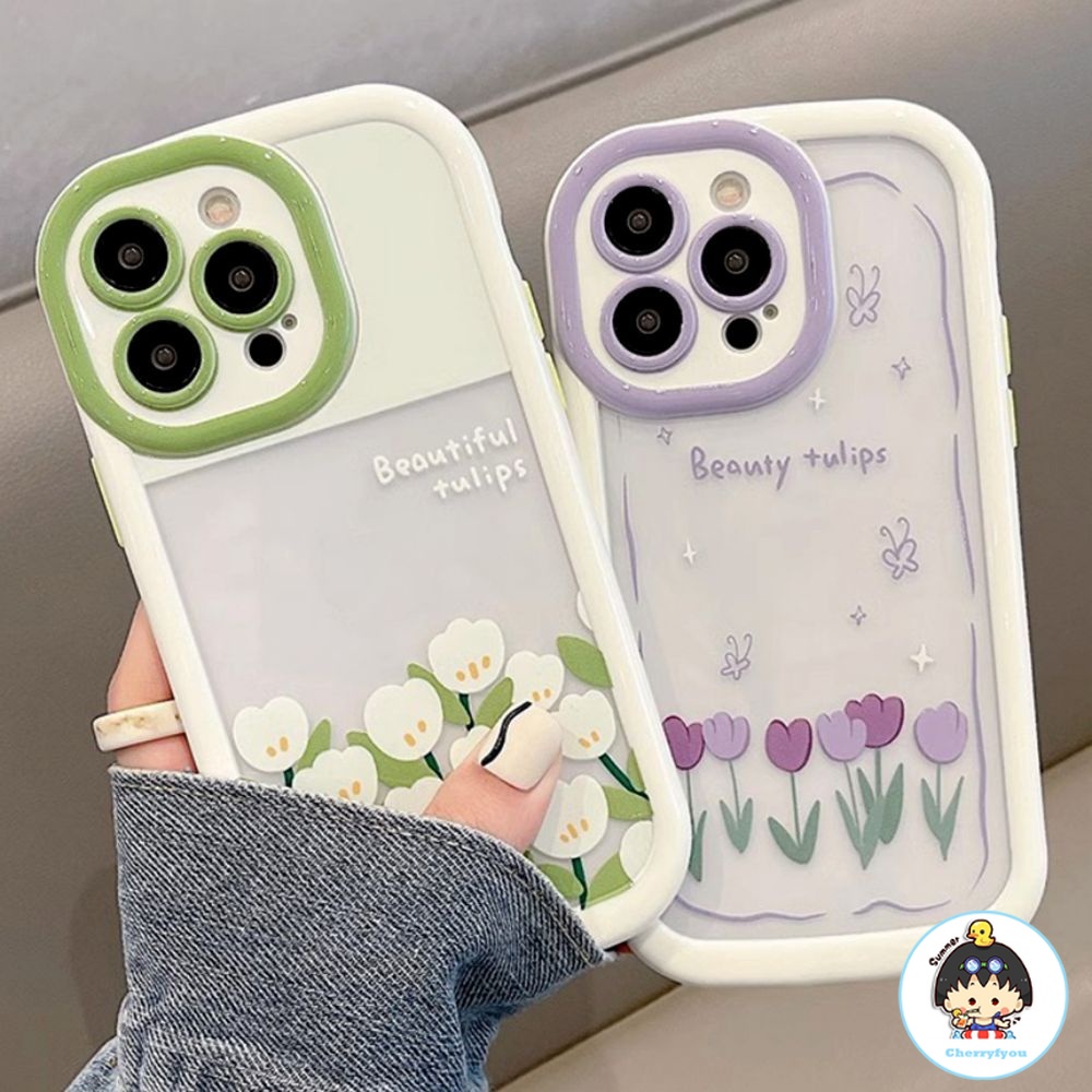 Ốp Điện Thoại TPU Mềm Chống Sốc Họa Tiết Hoa Tulip Bảo Vệ Ống Kính Máy Ảnh Cho IPhone 11 12 13 14 Pro Max