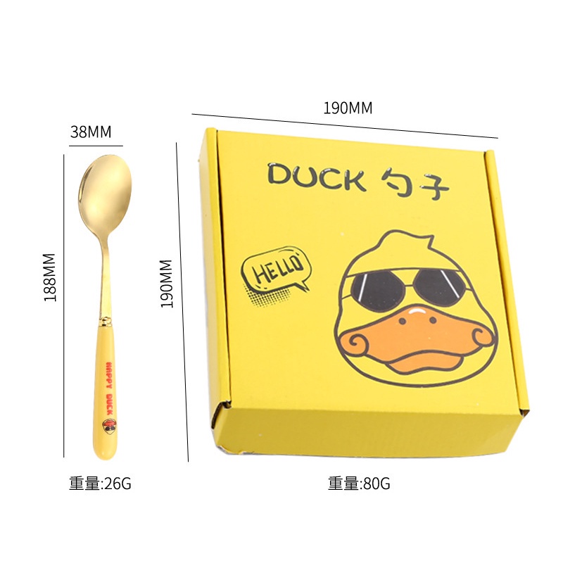 Hộp 6 muỗng inox hình vịt vàng dễ thương Duck