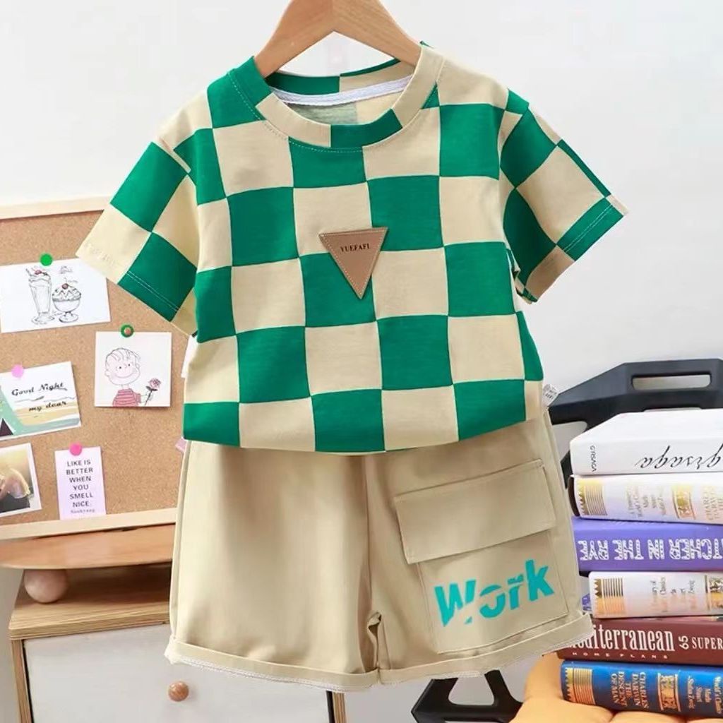 Bộ Đồ Thể Thao Áo Thun Tay Ngắn Phối Quần Short Vải Cotton Thời Trang Mùa Hè Cho Bé
