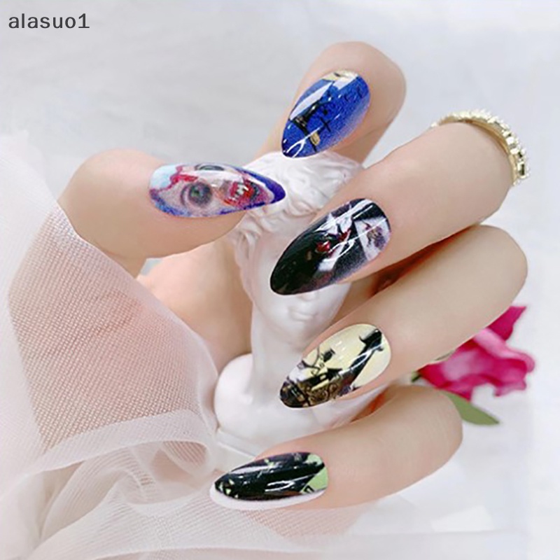 Hộp 24 Móng Tay Giả Dạng Nhấn Phong Cách Punk Halloween Kèm Keo Dán