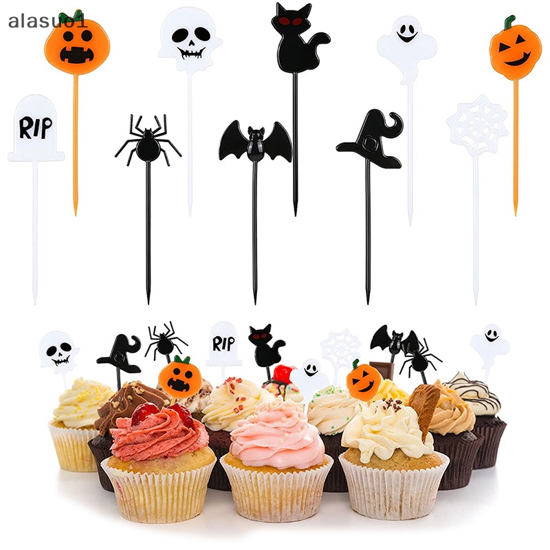 Set 10 Tăm Xỉa Răng Trang Trí Bánh Cupcake / Tiệc Halloween Bằng Nhựa