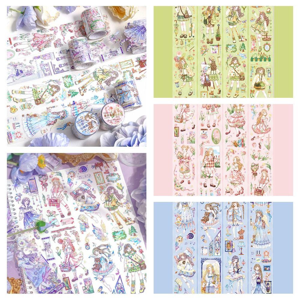 PEWANY Cuộn Băng Keo In Họa Tiết PET Dreamy Girl Dùng Trang Trí Thủ Công DIY