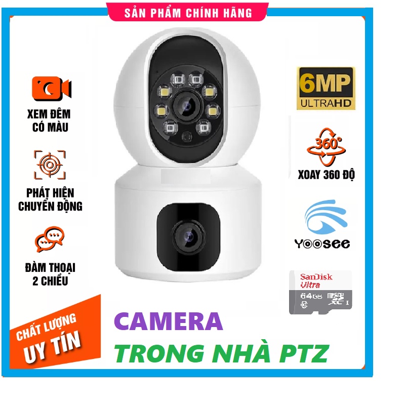 Camera trong nhà Wifi YOOSEE KÉP 6.0MP Không Dây Xem 2 Màn Hình Cùng Lúc Xoay 360 Độ,Hỗ Trợ Đàm Thoại 2 Chiều
