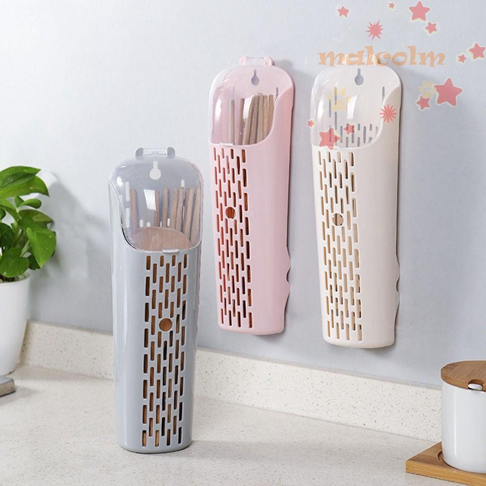 MALCOLM Ống Đựng Đũa Gắn Tường Bằng Nhựa Đa Năng Có Nắp Đậy